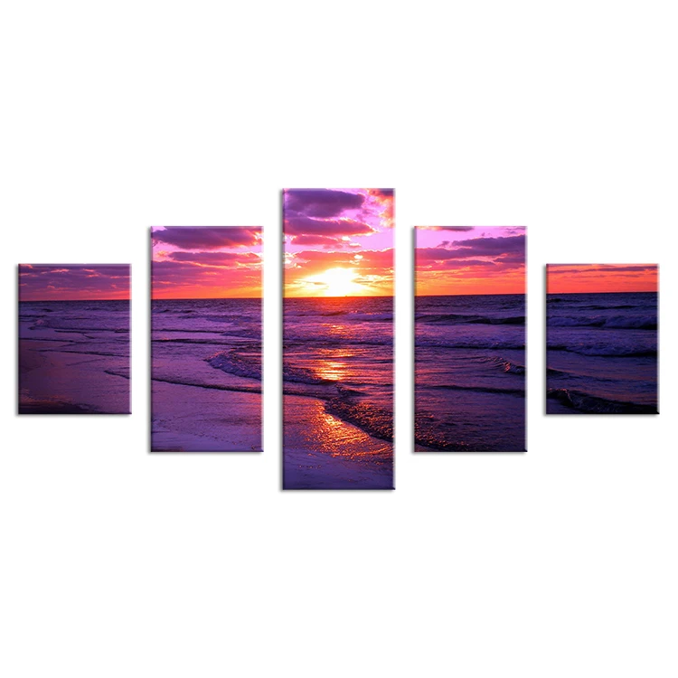 

5 Pcs red sunset Hot Sell The Family Decorates Sea wave Print in The Oil Painting On The Canvas,Wall Art Picture Gift unframed