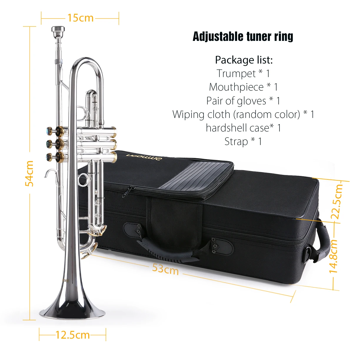 ammoon Prefessional Bb Trumpet Brass Material Surface Beautiful Shell Buttons Wind Instrument with 5C Mouthpiece Carry Bag Glove | Спорт и
