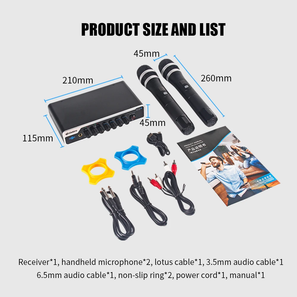 Debar E02U Профессиональная Беспроводная микрофонная система 2 ручные с Bluetooth и