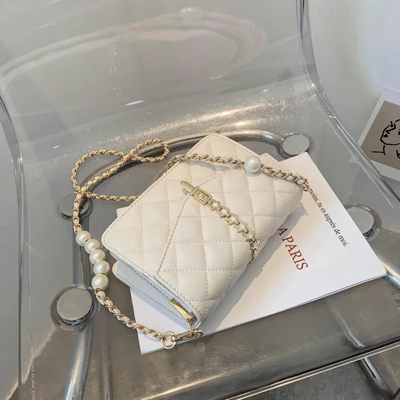 

Pearl chain bag 2021 new fashion rhombus messenger bag summer small square bag woman bag popular white bag purses handbags Bolsa