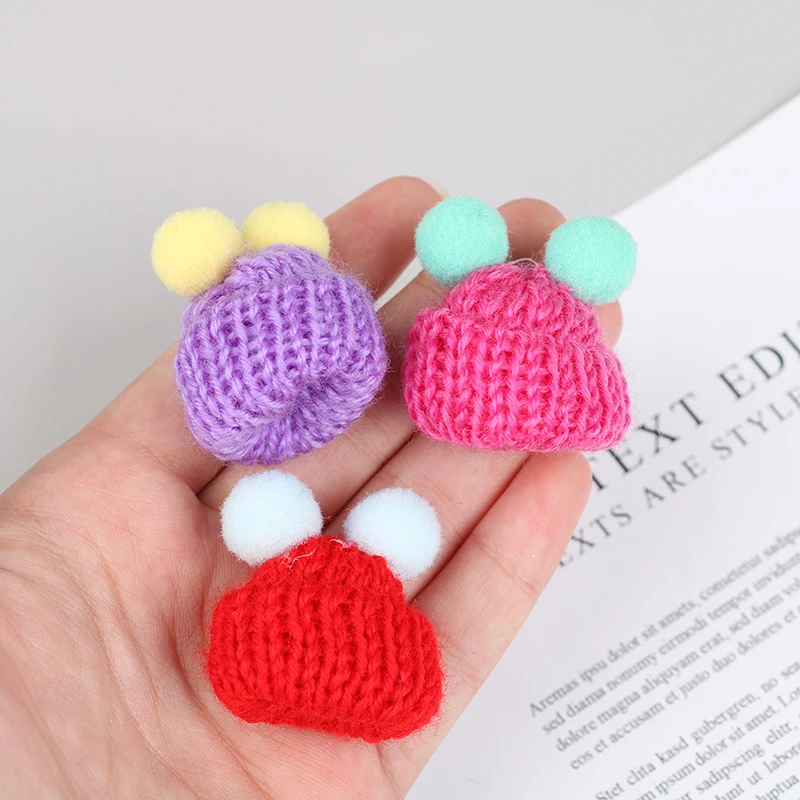 10 шт. вязаные миниатюрные шапки с помпонами аксессуары для волос сделай сам брошь