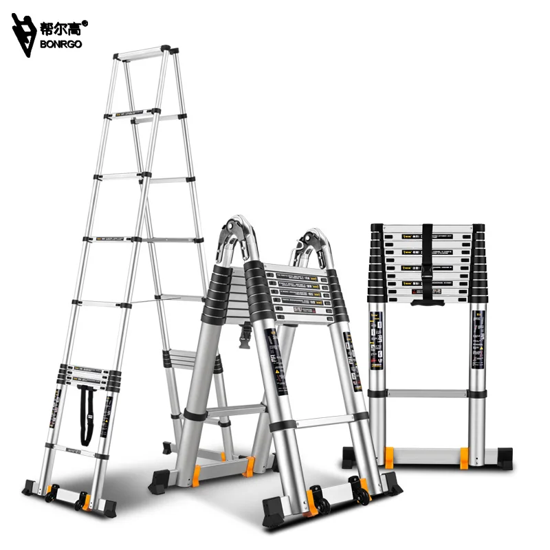 Aluminum telescopic ladder unilateral thickening straight ladder folding word ladder portable lifting project