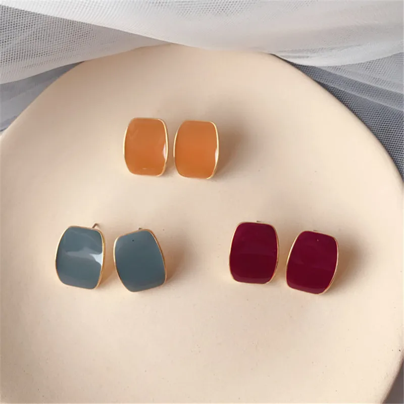Модные Цветные Металлические серьги-гвоздики геометрической формы женские
