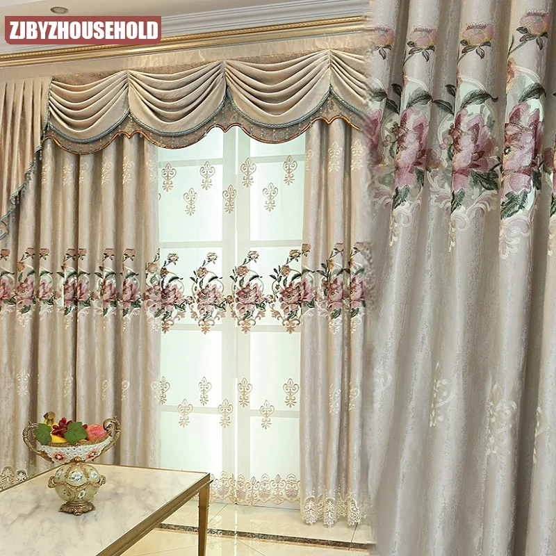 

2021 Modern Simple European Semi-shading Embroidery Curtain Finished Custom Curtains for Living Dining Room Bedroom