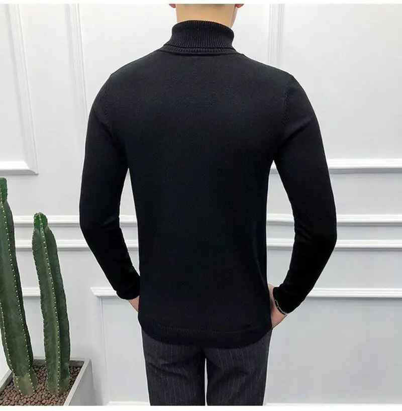 New Thick Warm Knitted Pullover Winter Men's Turtleneck Sweater Casual Tops Crown Wool Clothes black sweater with zipper