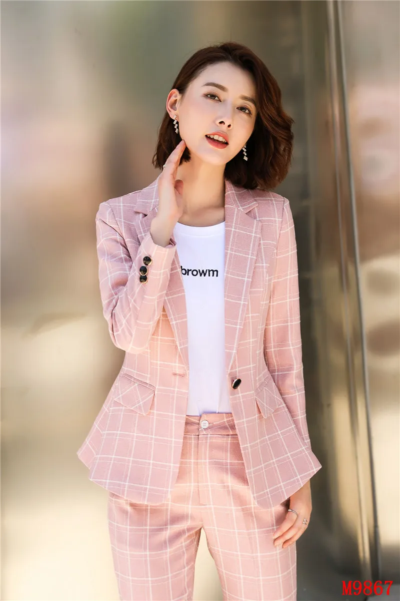 Женский офисный блейзер в розовую клетку деловые костюмы брюки и пиджак офисном
