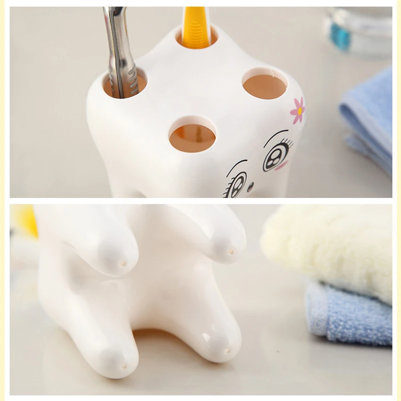 

Hot Sales Cartoon Cute 4 Holes Fashion Tooth Style Toothbrush Holder Bracket Container for Bathroom TT-best