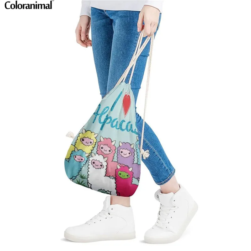 Рюкзак на шнурке Coloranimal для женщин/мужчин ранец с мультяшным принтом ламы-альпака
