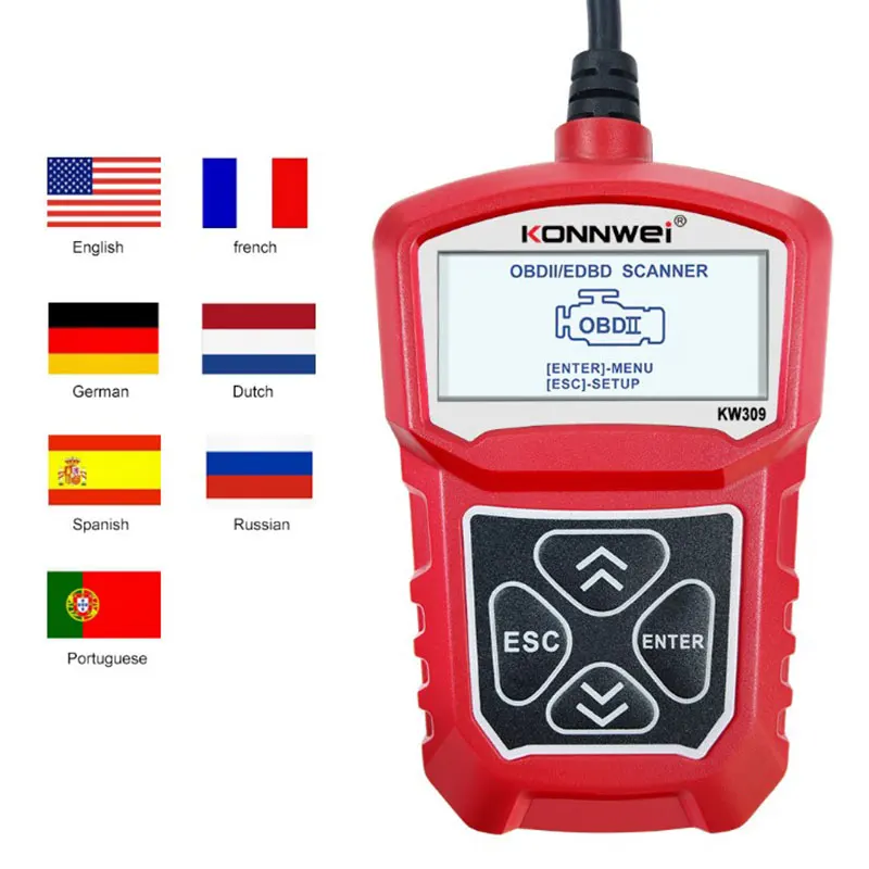 Новейший OBD2 сканер Konnwei KW309 для Mercedes Benz Jaguar Hyundai VOLVO Alfa Ford Fiesta Golf ЖК-дисплей