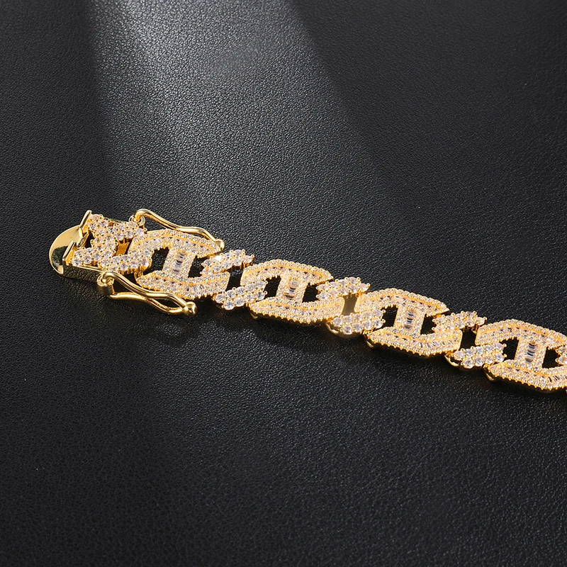 Hip Hop 15MM Heavy Miami Baguette Zircon Iced Out Cuban Link Necklace AAA CZ Prong Setting Necklaces Hip Hop Jewelry 18'' 24''