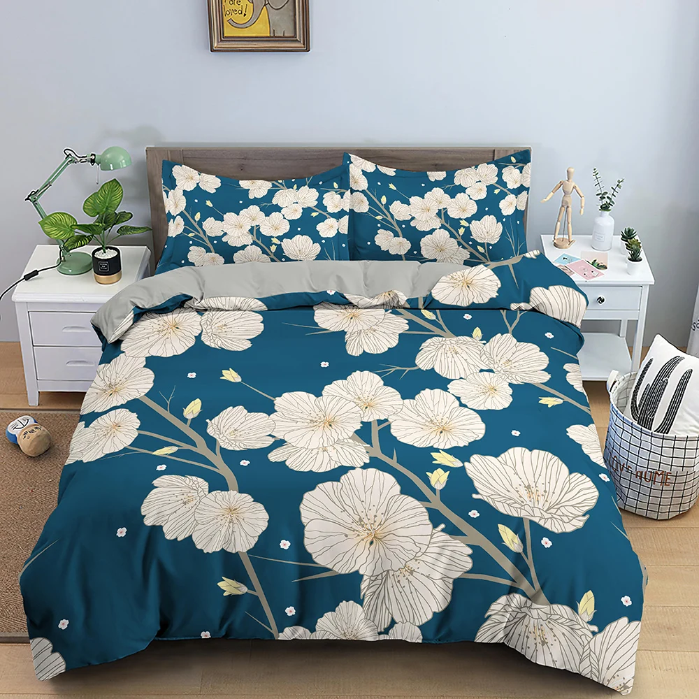Зимние комплекты постельного белья с голубыми цветами пододеяльник постельное