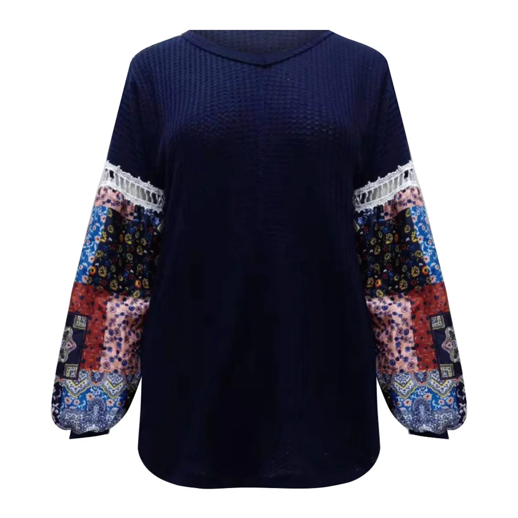 

Female Blouse Women's Puff Sleeve Printed Long Sleeve V-Neck Autumn Casual Pullover Tops Harajuku Jumper Top blouse women