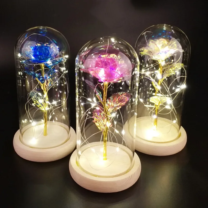 

Enchanted Rose Night Light Led Lamp Glass Wood base Magic Gifts Romantic Home Decor for Valentine Wedding Christmas Mother's Day