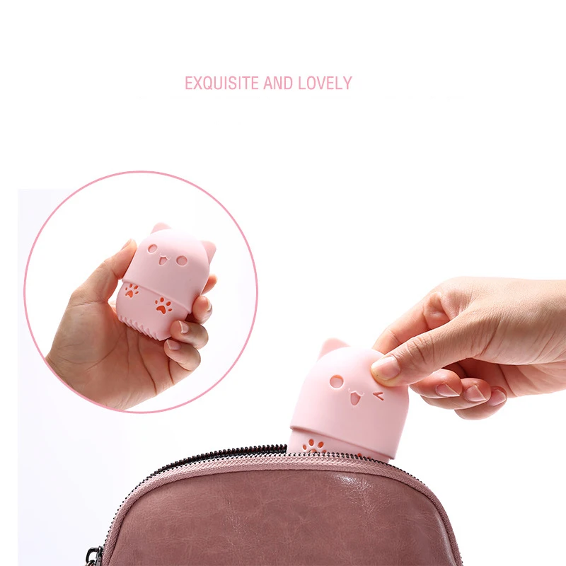 Cat Beauty Powder Puff Blender Holder Sponge Makeup Egg Drying Case Portable Soft Silicone Face Cosmetic Powder Puff Sponge Box