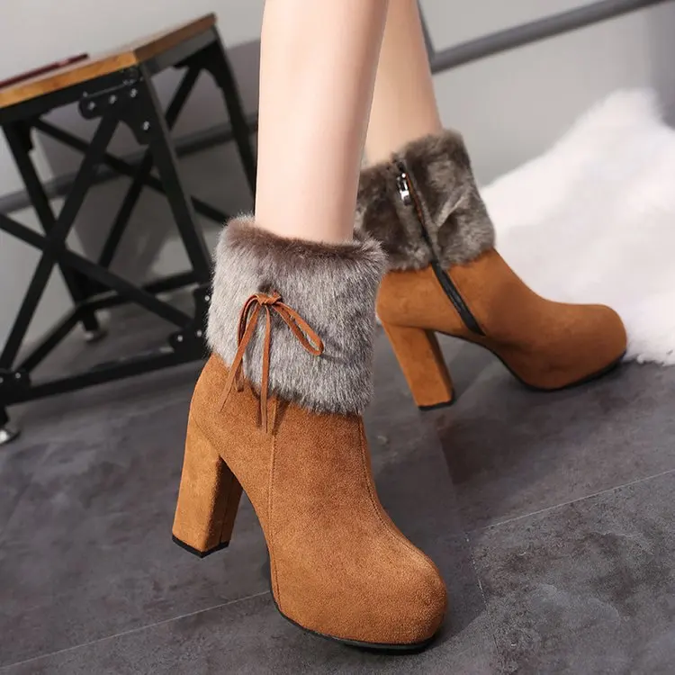 

okkdey 2020 high-heeled ankle boots women winter new thick-soled platform Martin boots thick-heeled plus velvet women's boots