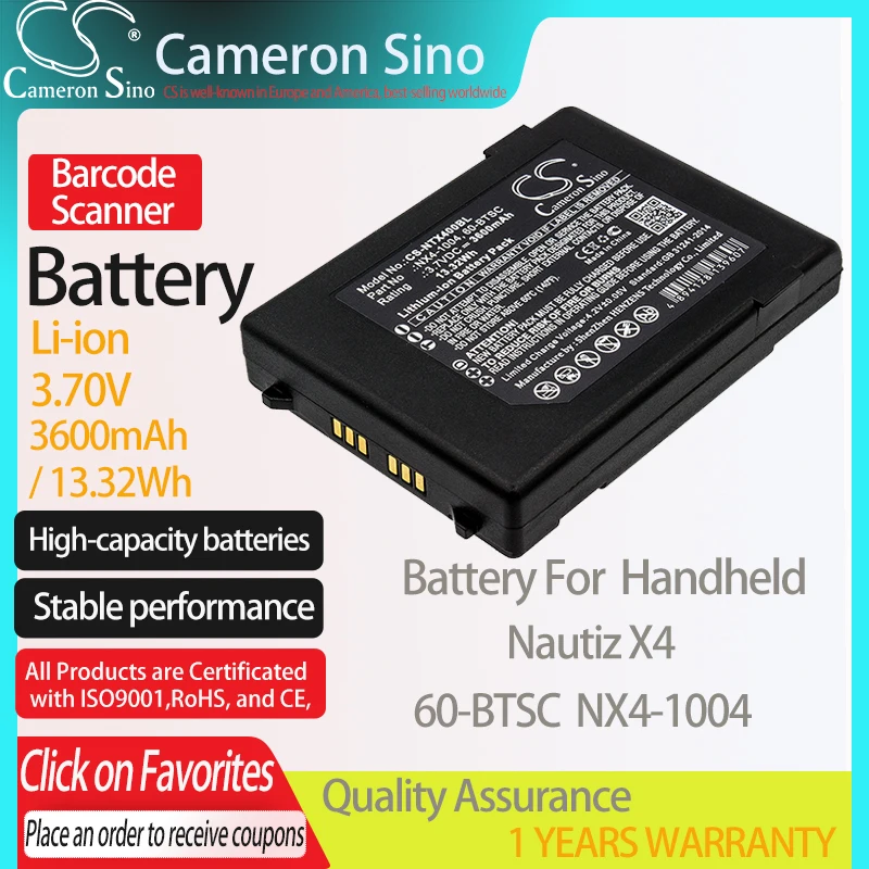 

CameronSino Батарея для Handheld Nautiz X4 подходит Nautiz 60-BTSC NX4-1004 штрих-кода аккумулятор сканера Батарея 3600 мА-ч/13.32Wh 3,70 V литий-ионный аккумулятор