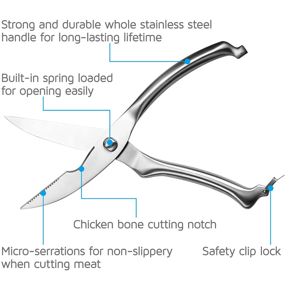 

Stainless Steel Kitchen Scissors Powerful Chicken Bone Scissors Cook shear Fish Duck cut Chef Scissors knife tool