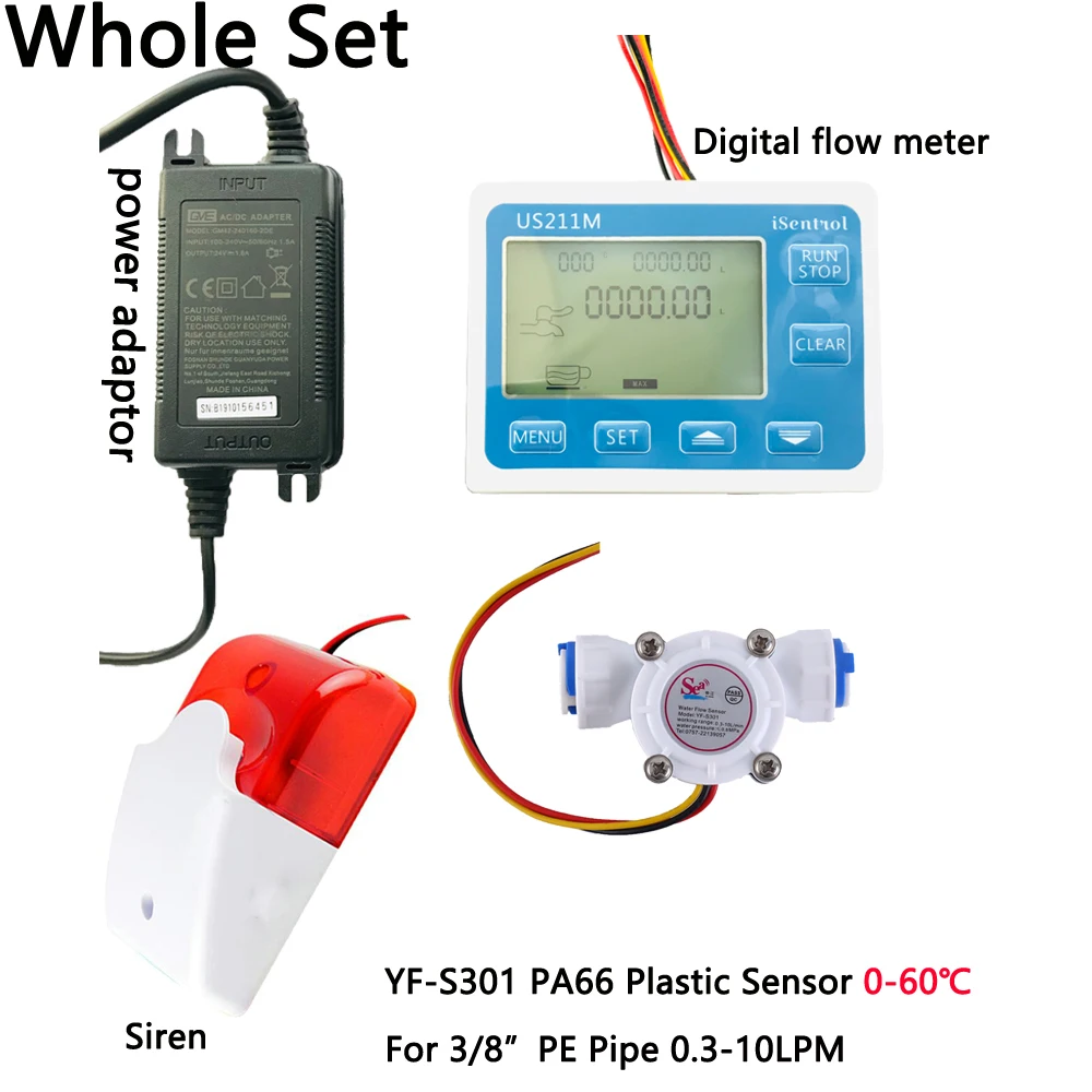 Счетчик расхода воды US211MA тотализатор аварийный и пластиковый YF-S301 60 градусов