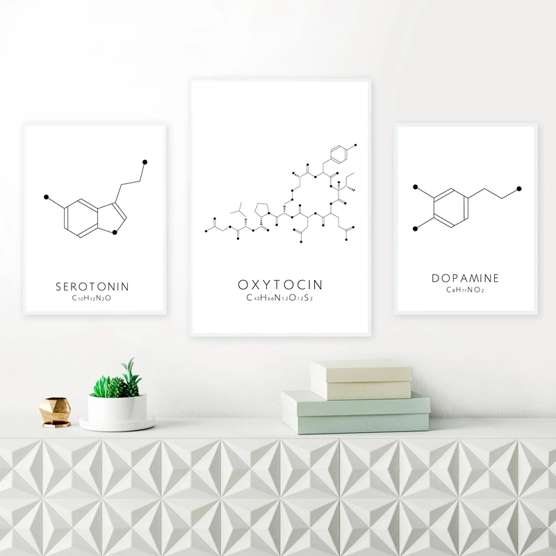 Настенная Картина на холсте молекулы серотонина постер с принтом окситоцина и
