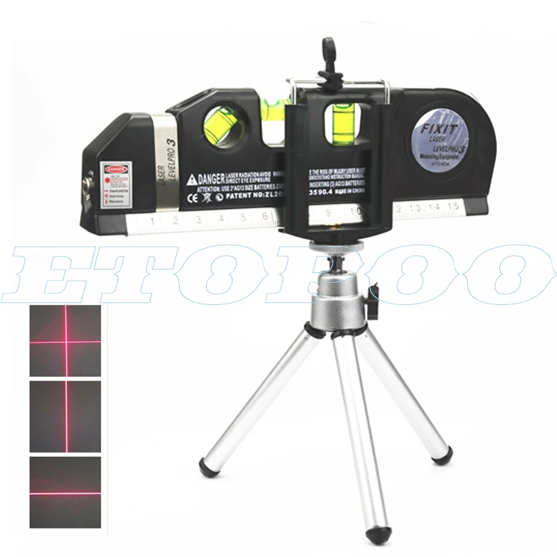 black with tripod Лазерный уровень Вертикальная измерительная линия лента Отрегулированная многофункциональная стандартная линейка горизонтальные лазеры поперечные линии инструмент+ штатив - Цвет: black with tripod