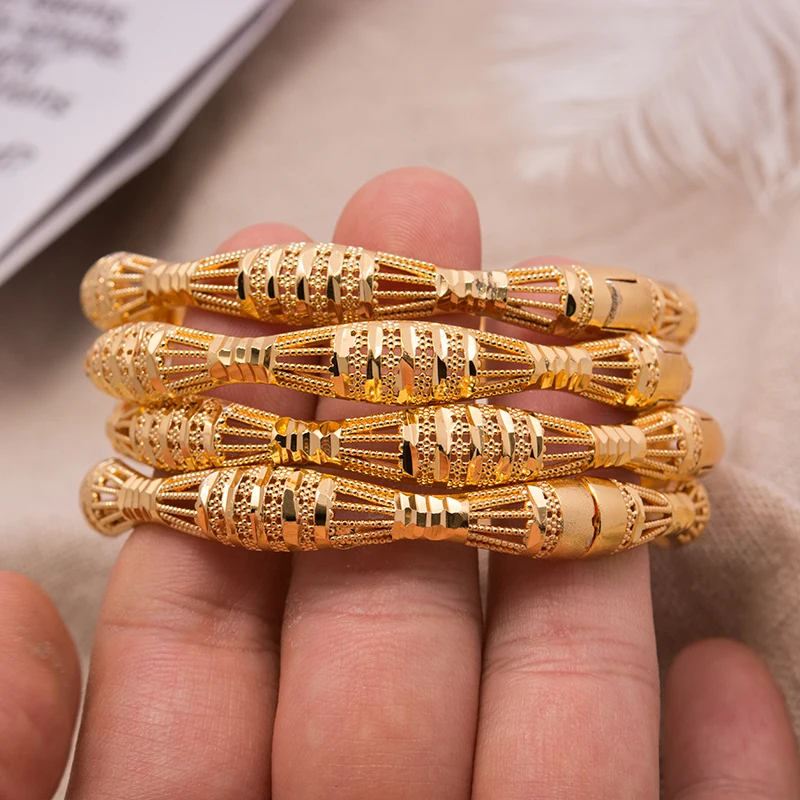 24K Dubai Bracelets Bangles women Girl Gold Bangle Flower Wedding Copper Bride Bijoux Femme | Украшения и аксессуары