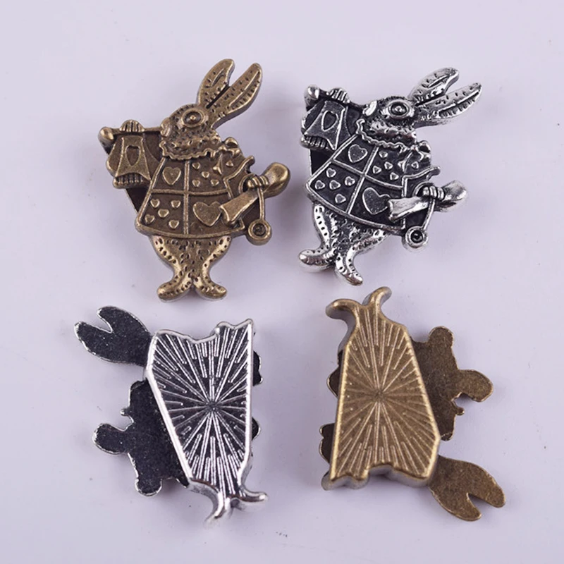 

60Pcs/Lot Antique Bronze Easter Rabbit Beads Bunny Hare Pendant With Poker, Lace Bow, Faux White Pearl Beaded Making Chain Key