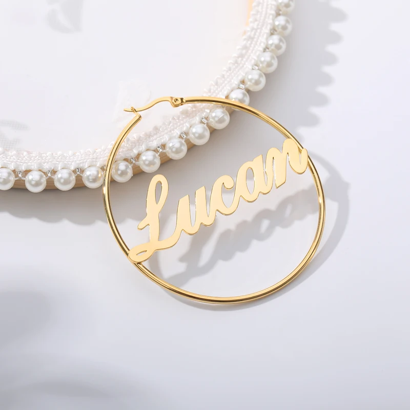 Personalized Name Stainless Steel Letter Stud Earrings For Women Fashion Custom Name Piercing Earrings Nameplate Open Round