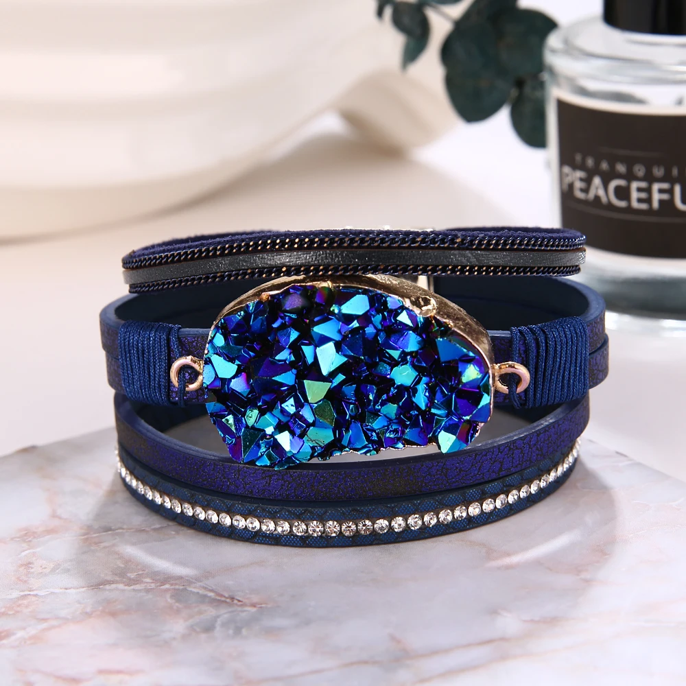 Vienkim большие каменные браслеты со стразами браслеты для женщин Bijoux массивные несколько слоев кожаный браслет женские ювелирные изделия