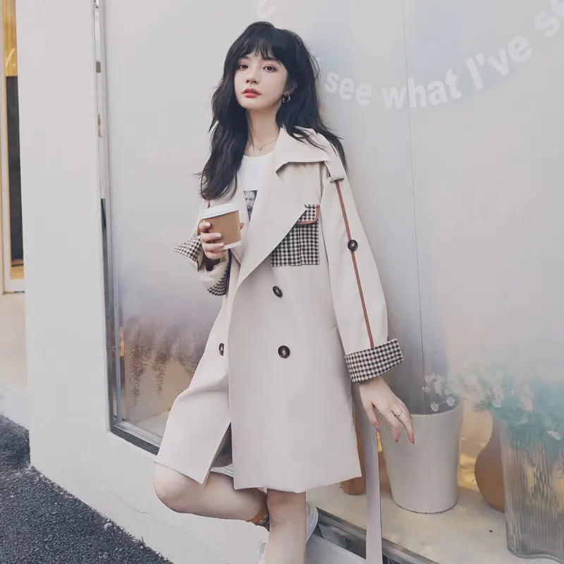 Женский двубортный Тренч с поясом-кушаком элегантная свободная повседневная