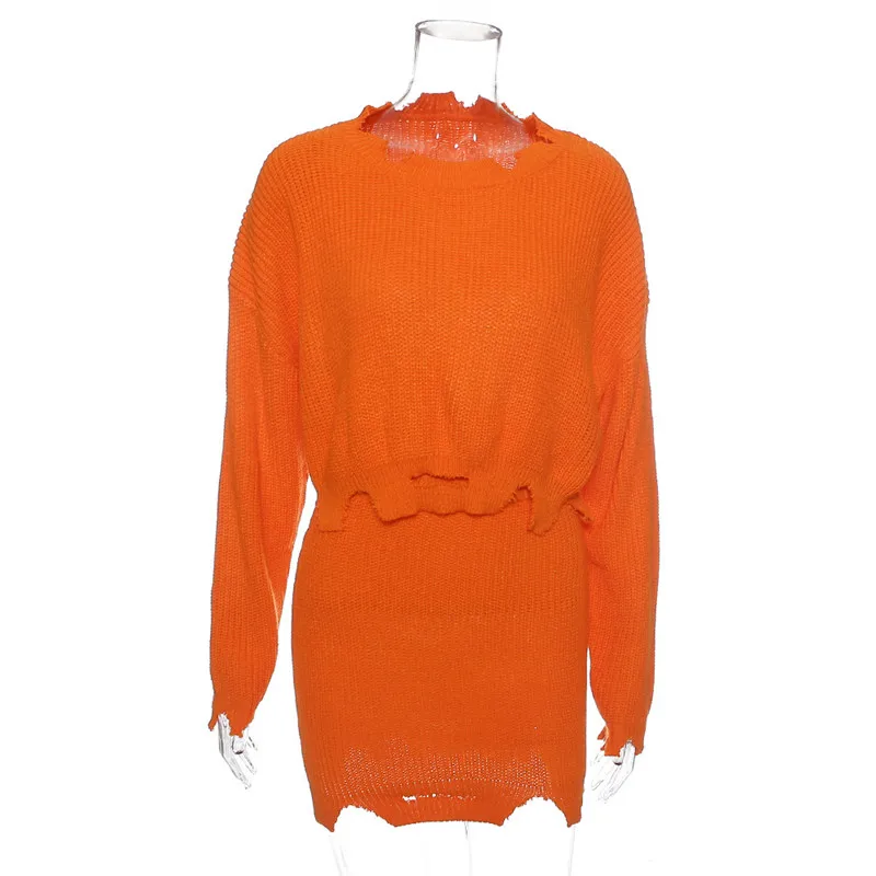 ANJAMANOR сексуальный комплект из двух предметов женский с дырками вязаный свитер