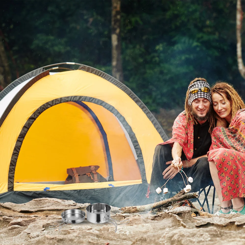 

8 Pcs Portable Stainless Steel Camping Cookware BBQ Bowl Set Outdoor Supplies