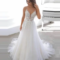 boho princess wedding dresses sexy v neck spaghetti straps lace appliques bridal gowns for wedding