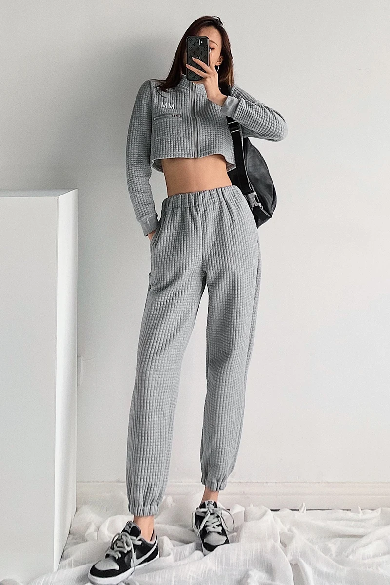 

TVVOVVIN Autumn Winter New Loose Thin Plaid Loose Casual Sports Pants Women's Elastic High Waist Grey Trousers Fashion D4LE