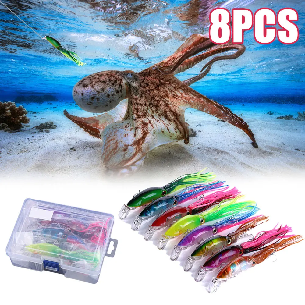 8 шт./лот приманки для рыбной ловли в виде осьминога кальмара Троллинговые