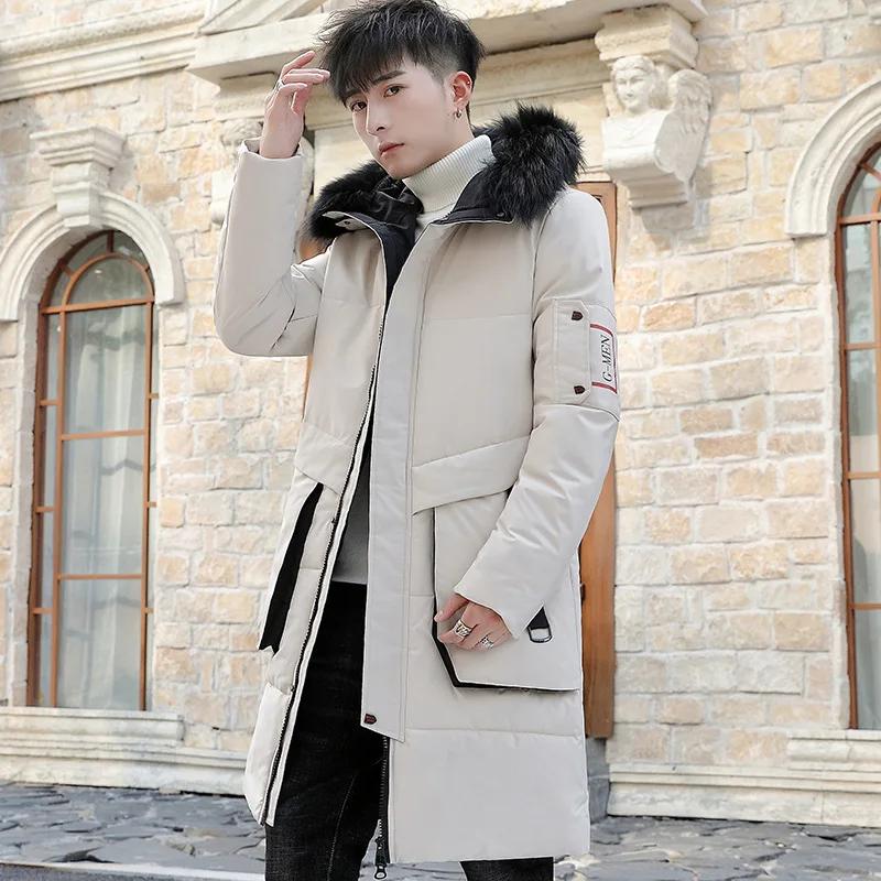 

Парка мужская Длинная зимняя с меховым воротником и хлопковой подкладкой