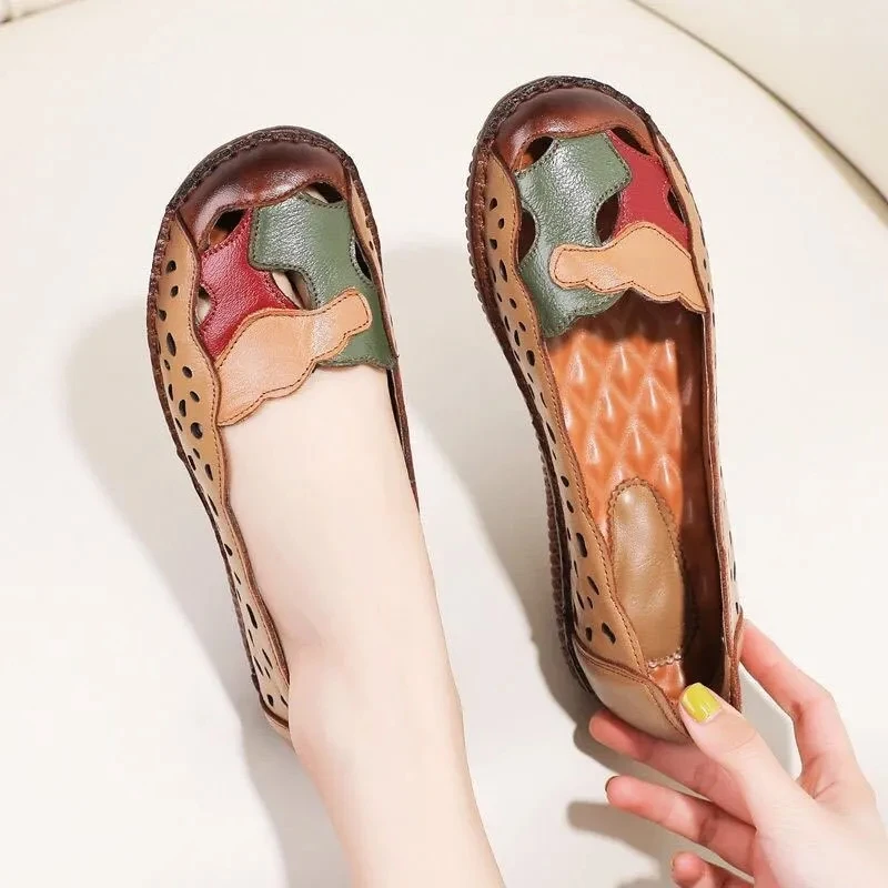 Zapatos planos de diseñador para mujer, mocasines informales, cómodos, de masaje, Vintage, ahuecados, para verano, 2021