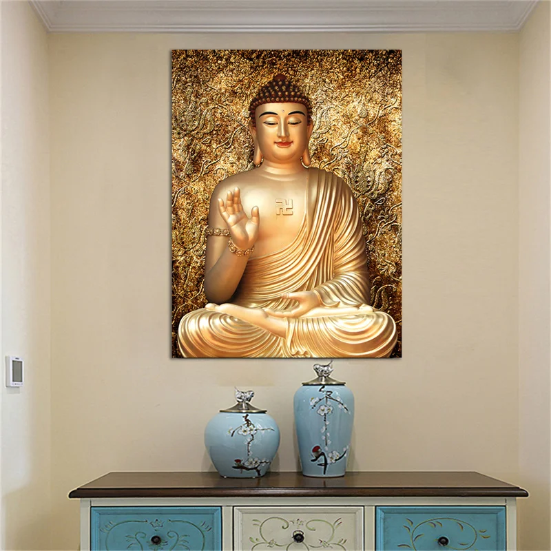 Картина будды золотого цвета с принтом жикле домашний декор настенная живопись