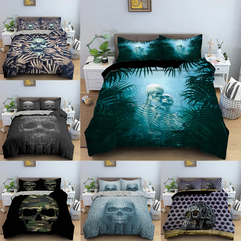 

Комплект постельного белья с 3D-принтом черепа, пододеяльником и наволочкой