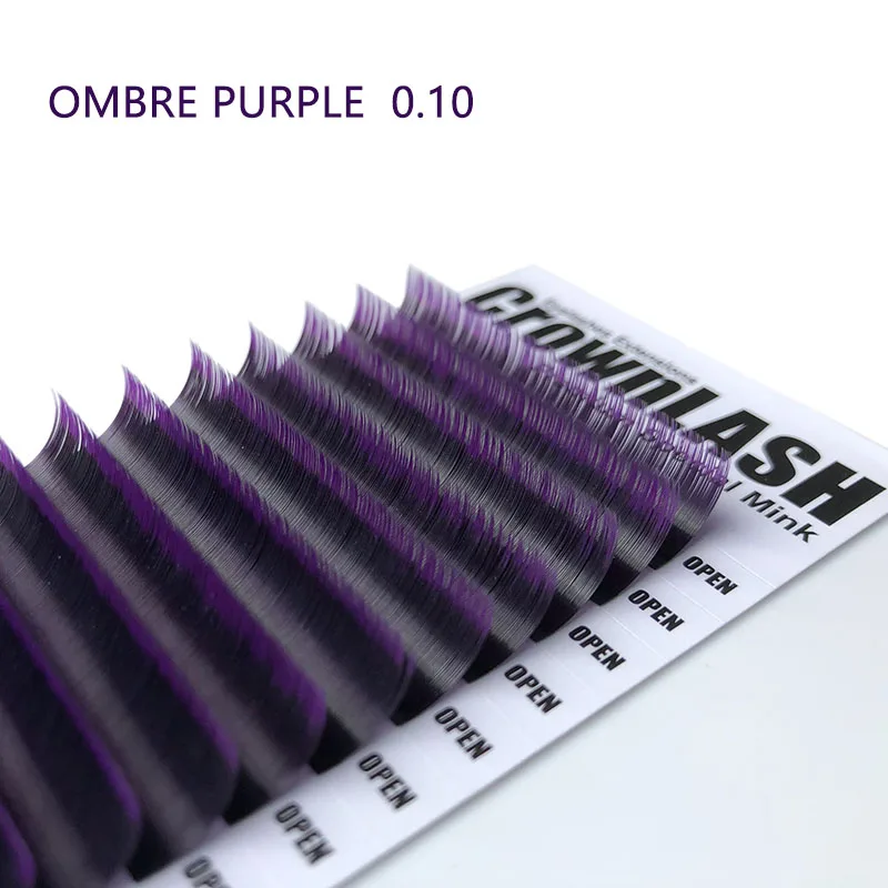 CrownLASH Dual Color Ombre Purple  C D 0.10 9-15mm Eyelashes Extensions Single Size Tray Free Shipping