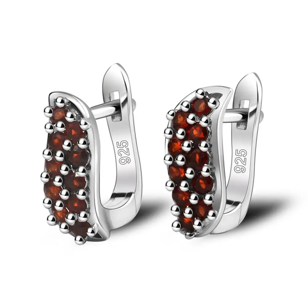 Женские серьги-пусеты из серебра 925 пробы с овальным красным гранатом | Украшения