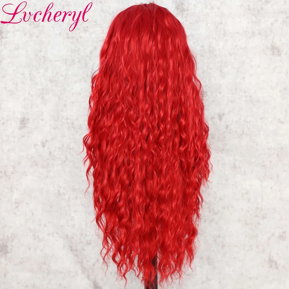 Lvcheryl 13X3 красный цвет натуральные длинные волнистые устойчивые к нагреву парики
