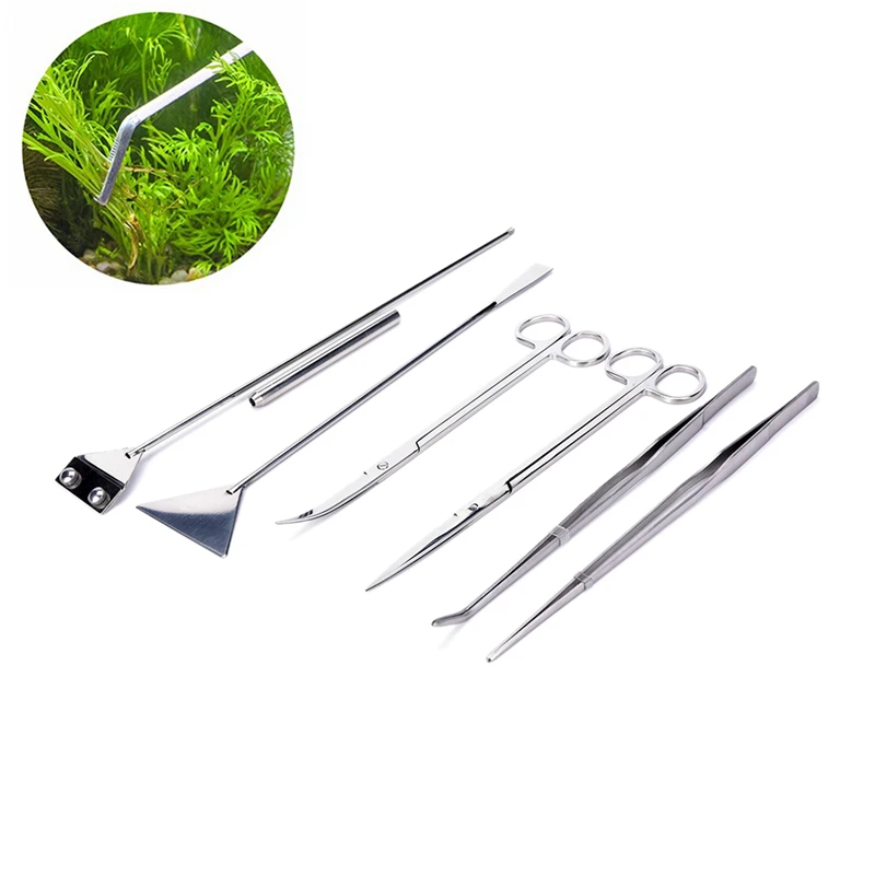 

1 PC 5 styles Ship Stainless Aquarium Tank Aquatic Plant Maintenance Curve & Straight Tweezers Curved Scissors Tools