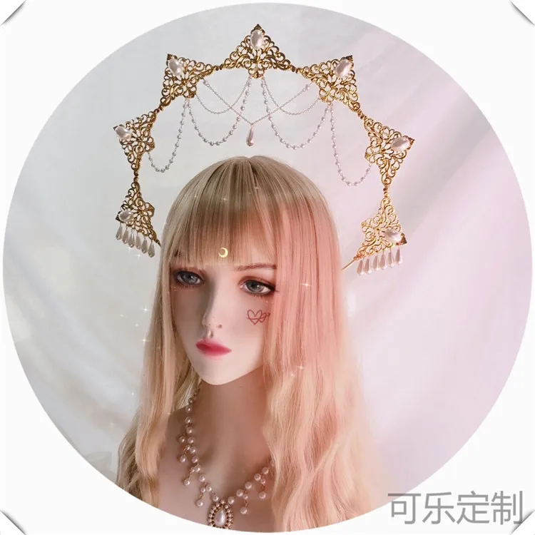 

Lolita Virgin Pope Flower Wedding Halo Hair Hoop Original Gothic Gorgeous Bride Take Photo Headband Hair Accessories Gifts