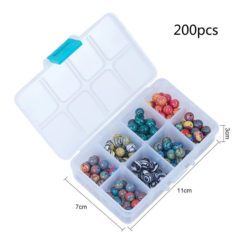 

200Pcs Resin Agate Gemstone Stone Round Loose Malachite Stone Beads Bulk Beads for Jewelry Making with Storage Box (8mm)