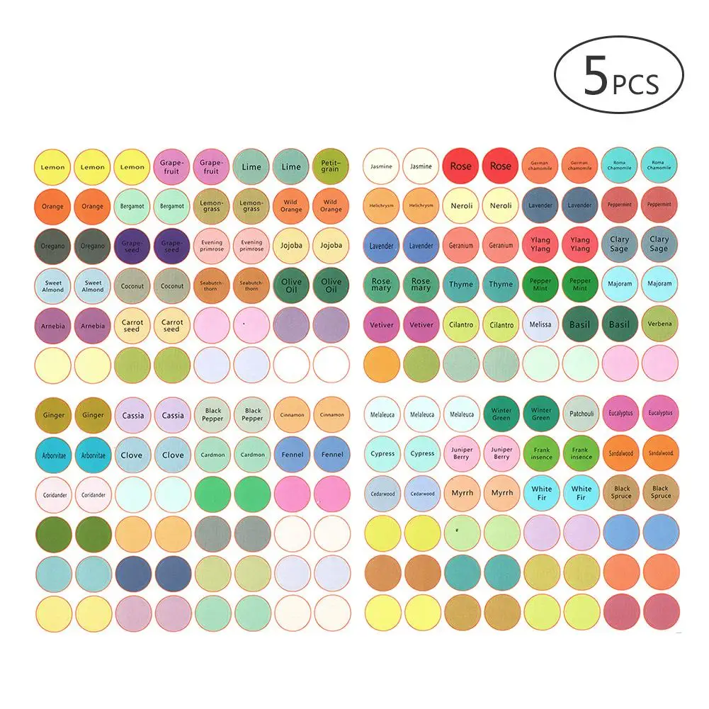 5 листов DIY предварительно напечатанные флаконы для эфирного масла крышки