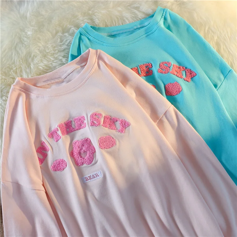 

American Hiphop Bear Hoodie Women's Spring and Autumn 2021 Loose Korean Idle Style Bf Thin Crew Neck Coat