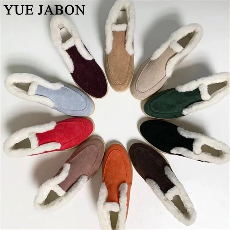 

Suede real leather Ankle Boots for Women High top Slip on Flat heel Woolen Snow Boots Winter Shoes botas mujer Ladies Shoes