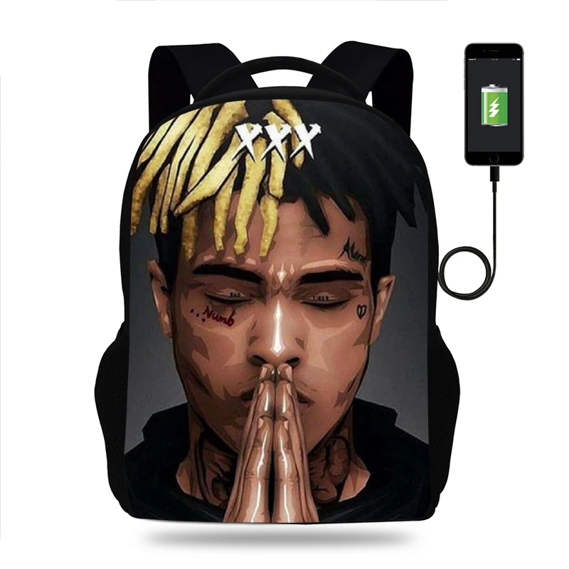 

Школьный рюкзак Rapper XXXTentacion для мальчиков и девочек, повседневный дорожный ранец для подростков с USB-зарядкой, Детские Подарочные школьные р...
