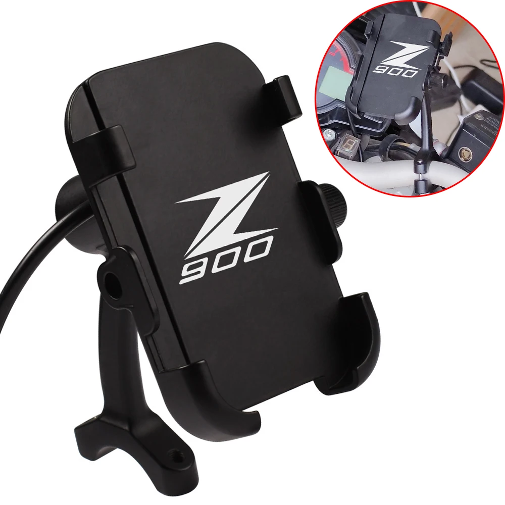 

For Kawasaki Z900 2017 2018 2019 2020 2021 Accessories Motorcycle Phone Mount Adjustable Anti Shake Metal Holder USB Charger 18W