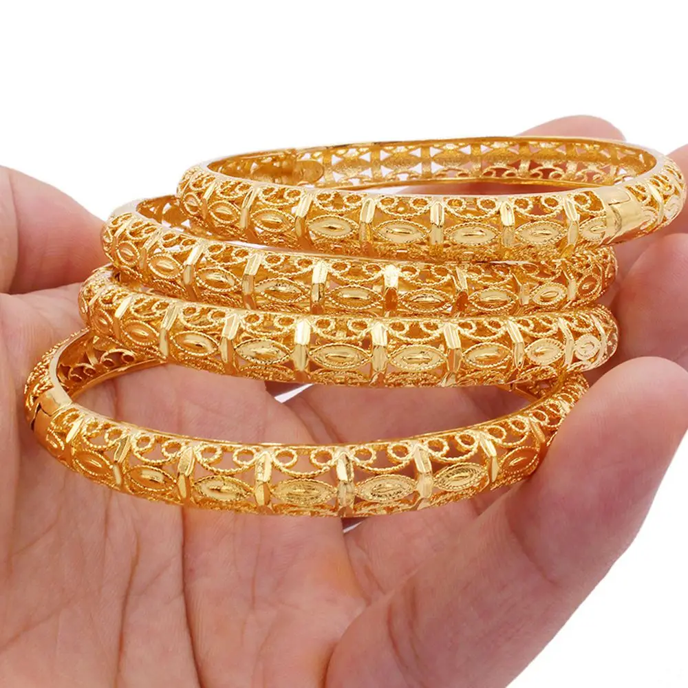 

Hollow Bracelet Bangle Women Dubai Bride Yellow Gold Filled Female Jewelry Gift 65mm Dia 1Pieces